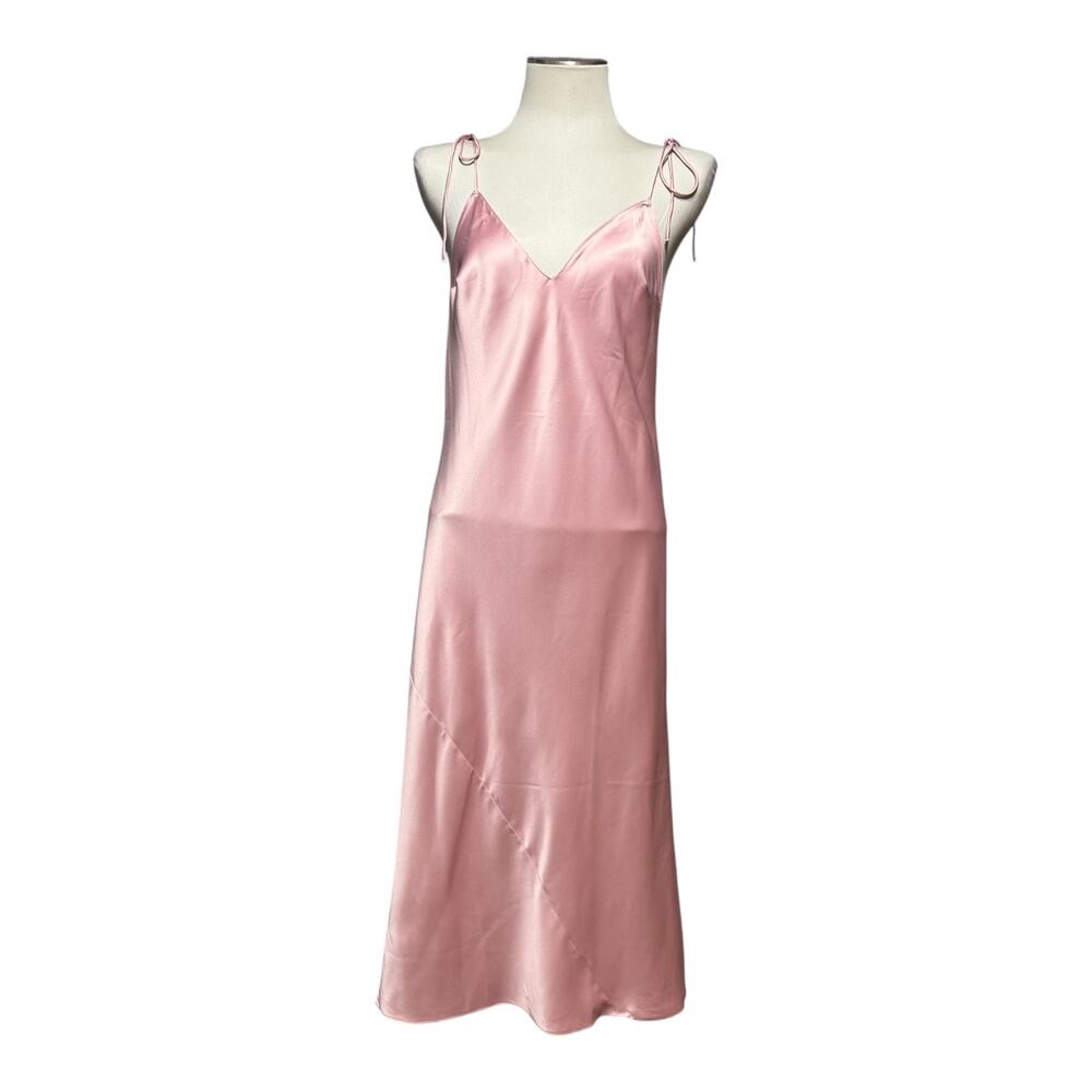 Victoria's Secret Satin Midi Slip Dress Adjustable Tie Straps Light Pink Medium